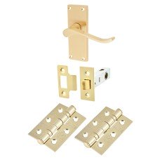 Exel Budget Scroll Latch Door Handle Kit - Short Plate - Satin Brass 