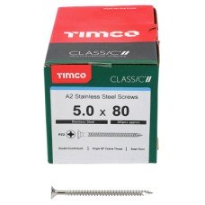 TIMCO Classic Pozi Countersunk Wood Screws - 5.0 x 80mm - A2 Stainless Steel - Pack of 200