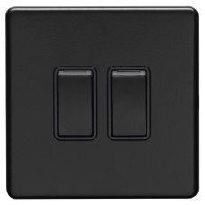 Eurolite Concealed 10A 2 Gang 2 Way Screwless Flat Plate Light Switch - Matt Black/Black