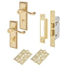 Exel Georgian Bathroom Lock Door Handle Kit - Polished Brass