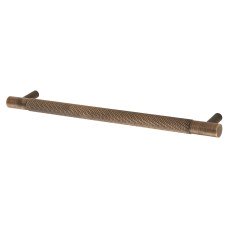Alexander & Wilks Brunel 12mm Knurled T-Bar Cabinet Pull Handle - 192mm Centres - Antique Brass