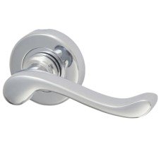 Heritage Brass by M Marcus Polished Chrome Scroll Door Handles on Round Rose - Bedford Range 