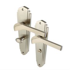 Heritage Brass by M Marcus Satin Nickel Art Deco Bathroom Door Handle - Waldorf Range - 203 x 66mm