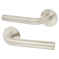Jigtech Satin Stainless Steel Door Handles on Round Slim Rose - Schema Syfte Range 