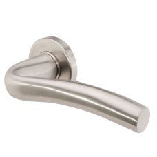 Exel Satin Stainless Steel Door Handles on Round Rose - Swept 4 Range Exel Satin Stainless Steel Door Handles on Round Rose - Swept 4 Range