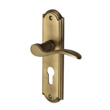 Heritage Brass by M Marcus Antique Brass Scroll Euro Lock Door Handle - Howard Range - 171 x 48mm