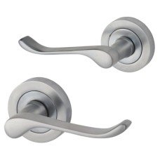 Exel Satin Chrome Scroll Door Handles on Round Rose 