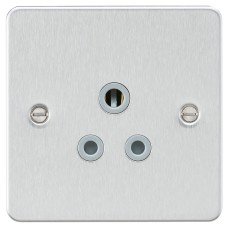 Knightsbridge 5A Flat Plate Unswitched Round Pin Socket - Brushed Chrome with Grey Insert Knightsbridge 5A Flat Plate Unswitched Round Pin Socket - Brushed Chrome with Grey Insert