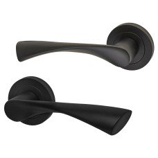 Exel Matt Black Door Handles on Round Rose - Knightsbridge Range 