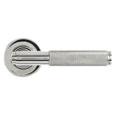 From The Anvil Polished Stainless Steel Knurled Door Handles on Round Rose - Brompton Range 