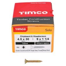 TIMCO Solo Chippy Pozi Countersunk Wood Screws - 4.5 x 30mm - Yellow Zinc - Pack of 200