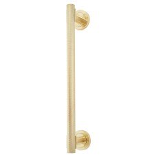 Hampstead Knurled T-Bar Door Pull Handle on Rose - Screw Fix - 300mm Centres - Satin Brass