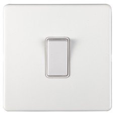 Eurolite Concealed 10A 1 Gang Screwless Intermediate Flat Plate Light Switch - Matt White
