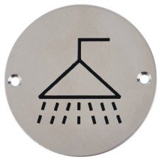 Exel Shower Door Sign - 75mm Diameter - Polished Stainless Steel
