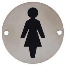 Exel Ladies Toilet Door Sign - 75mm Diameter - Satin Stainless Steel