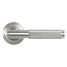From The Anvil Satin Stainless Steel Knurled Door Handles on Round Art Deco Rose - Brompton Range 