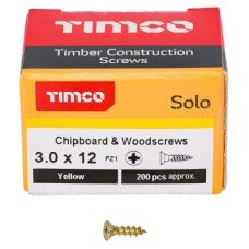 TIMCO Solo Chippy Pozi Countersunk Wood Screws - 3.0 x 12mm - Yellow Zinc - Pack of 200