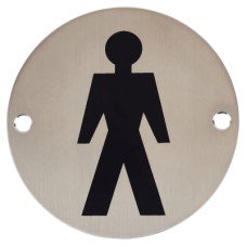 Exel Mens Toilet Door Sign - 75mm Diameter - Satin Stainless Steel