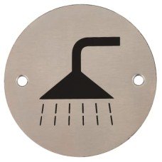 Exel Shower Door Sign - 75mm Diameter - Satin Stainless Steel