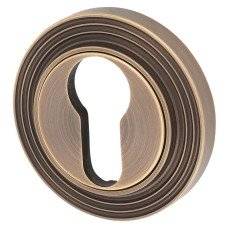 Burlington BUR61 by Frelan Escutcheon with Reeded Rose - 53mm Diameter - Euro - Antique Brass