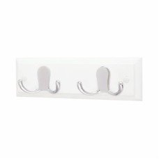 Exel Double Coat Hook Rail - 225 x 70 x 15mm - 2 Hooks - White Board with Polished Chrome Hooks