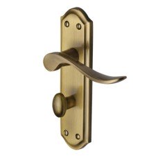 Heritage Brass by M Marcus Antique Brass Scroll Bathroom Door Handle - Sandown Range - 180 x 48mm