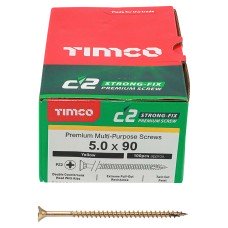 TIMCO C2 Strong-Fix Pozi Double Countersunk Wood Screws - 5.0 x 90mm - Yellow Zinc - Pack of 100