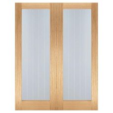 LPD Mexicano Pattern 10 Clear & Frosted Lines Unfinished Internal French Doors - 1981 x 1168mm - Oak