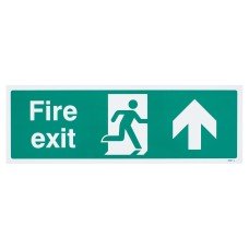 Exel Fire Exit Running Man Up Arrow Sign - 450 x 150mm - Rigid Plastic
