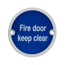 Exel Fire Door Keep Clear Door Sign - 75mm Diameter - Satin Aluminium