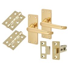 Exel Victorian Latch Door Handle Kit - Short Plate - Polished Brass