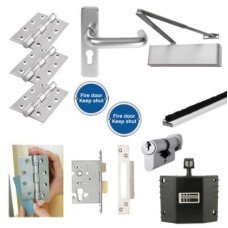 Heavy Duty Euro Lock Door Handle on Backplate Fire Door Kit & Dorgard Holder - Push/Pull - Aluminium