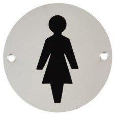 Exel Ladies Toilet Door Sign - 75mm Diameter - Satin Aluminium