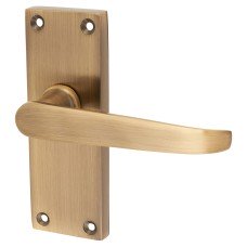 Exel Antique Brass Victorian Straight Latch Door Handle - Short Plate - 118 x 42mm