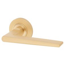 Burlington BUR10 Satin Brass Door Handles on Round Reeded Rose - Mayfair Range 