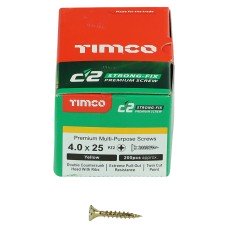 TIMCO C2 Strong-Fix Pozi Double Countersunk Wood Screws - 4.0 x 25mm - Yellow Zinc - Pack of 200