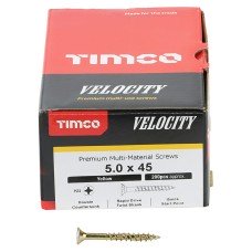 TIMCO Velocity Pozi Countersunk Wood Screws - 5.0 x 45mm - Yellow Zinc - Pack of 200