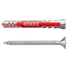 Fischer DuoPower Long Nylon Wall Plug with Screws - 8 x 65mm - Red & Grey - Pack of 25