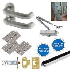 Light Duty Latch Door Handle on Rose Fire Door Kit - Aluminium