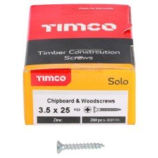 TIMCO Solo Chippy Pozi Countersunk Wood Screws - 3.5 x 25mm - Zinc Plated - Pack of 200
