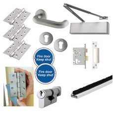 Heavy Duty Euro Lock on Rose Fire Door Kit - Power Size 2-5 - Push/Pull - Aluminium