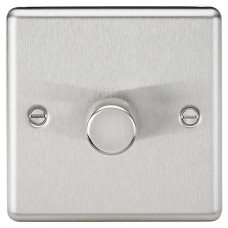 Knightsbridge 5-150W 1 Gang 2 Way Push On/Off Rotary Rounded Intelligent LED Dimmer - Brushed Chrome Knightsbridge 5-150W 1 Gang 2 Way Push On/Off Rotary Rounded Intelligent LED Dimmer - Brushed Chrome
