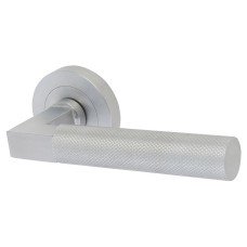 Hampstead Satin Chrome Knurled Door Handles on Round Rose