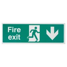 Exel Double Sided Fire Exit Down Arrow Sign - 450 x 150mm - Rigid Foam
