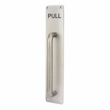 Exel D-Bar Door Pull Handle on Plate - PULL - Screw Fix - 375 x 75 x 3mm - Satin Aluminium