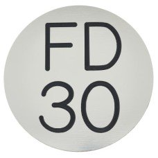 Exel FD30 Fire Door Sign - Self Adhesive - 50mm Diameter - Rigid Plastic - Silver