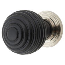 From The Anvil Beehive Ball Cabinet Knob - 35mm Diameter - Ebony - Polished Nickel Rose