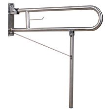 Metlex Callisto Hinged Support Grab Rail With Leg - 850 x 300mm - Brushed Stainless Steel