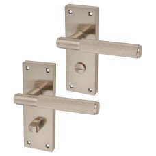 Exel Satin Nickel Lines Bathroom Door Handle - Nova Range - 155 x 55mm Exel Satin Nickel Lines Bathroom Door Handle - Nova Range - 155 x 55mm