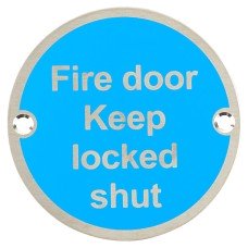 Exel Fire Door Keep Locked Shut Door Sign - 75mm Diameter - Neutral Lettering - Sat Stainless